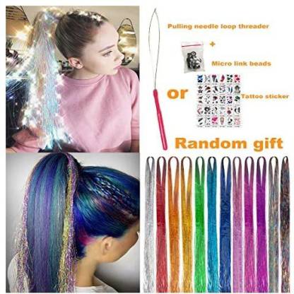 UPTO 46 Tinsel With Tools 12 Colors 2000 Strands Tinsel Kit Dazzle Glitter  Extensions Sparkling Shiny Flai Hair Extension Price in India - Buy UPTO 46  Tinsel With Tools 12 Colors 2000