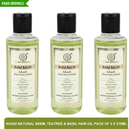 Khadi Natural Neem Teatree Basil Hair Oil Best Anti Dandruff Oil Pack Of 3 210ml Hair Oil Price In India Buy Khadi Natural Neem Teatree Basil Hair Oil Best