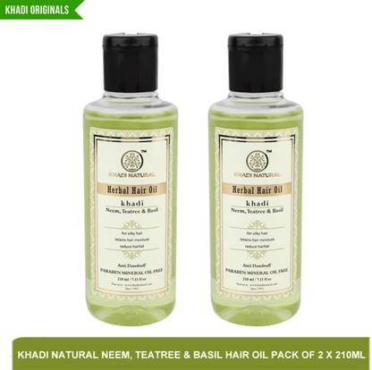 KHADI NATURAL neem teatree & basil hair oil | best hair fall control oil(pack of 2)210ml Hair Oil - Price in India, Buy KHADI NATURAL neem teatree & basil hair oil | KHADI NATURAL neem teatree & basil hair oil | best hair fall control oil(pack of 2)210ml Hair Oil - Price in India, Buy KHADI NATURAL neem teatree & basil hair oil |
