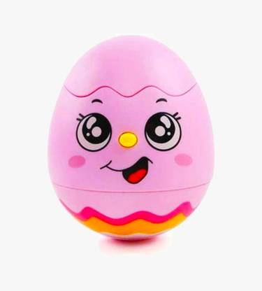 Maadi Toys Musical Chicken Egg Toy For Babies With Light And Musical Sound Roll Shake Wobbling Tumbler Battery Operated For Baby Girl Boy Early Years Kids Pink Musical Chicken Egg Toy
