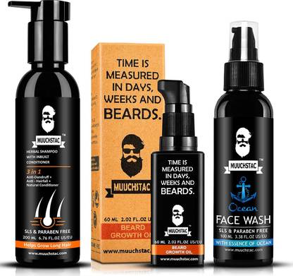 Muuchstac Beard Growth Oil Ocean Face Wash Herbal Shampoo With Inbuilt Conditioner 3 Items In A Set Price In India Buy Muuchstac Beard Growth Oil Ocean Face Wash Herbal