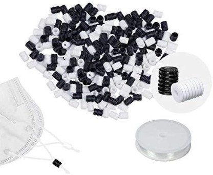 150PCS for Each Color Dreetino Cord Locks 300PCS Adjustable Non-Slip Small Soft Silicone Cord Locks Toggles for Drawstrings with a Beaded Line-Black+White 