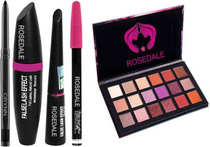 Crynn Smudge Proof Essential Makeup HD9 Beauty Kajal & Rosedale 3in1 Eyeliner , Mascara , Eyebrow Pencil & Desert Dusk Glazed Eyeshadow Palette