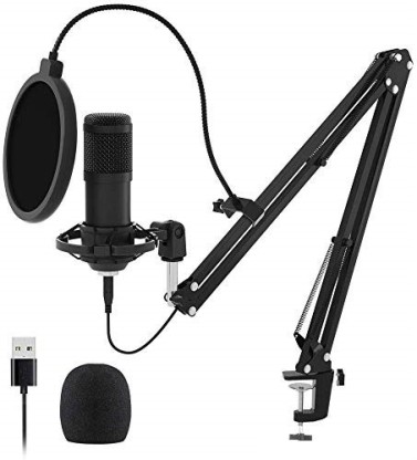 Recording Studio Recording Microphone  Condenser Microphone Professional PC Live Streaming Cardioid Microphone Kit with Shock Mount YouTube Pop Filter Plug and Play PC Microphone for Broadcasting 