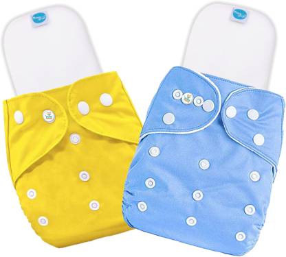 MOM'S PRIDE Reusable Solid Pocket Cloth Diapers With Inserts Pack of 2