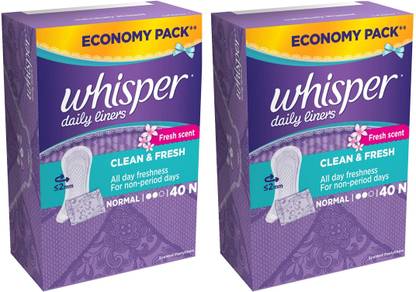 Whisper Daily Liner And Fresh Clean Pantyliner N 40 40 Pantyliner Pack Of 2 Pantyliner Buy Women Hygiene Products Online In India Flipkart Com The panty liners are dermatologically tested to be gentle on your skin. flipkart