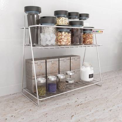 Swingzy Stainless Steel Spice 2 Tier Trolley Container Organizer Organiser Basket For Boxes Utensils Dishes Plates For Home Multipurpose Kitchen Storage Shelf Shelves Holder Stand Rack Containers Kitchen Rack Price In India Buy