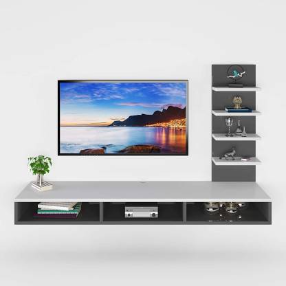 Furnifry Wooden Wall Mounted Tv Stand Entertainment Unit Cabinet With Utility Shelves For Set Top Box Decorative Objects Ideal Up To 42 Accessories Included Engineered Wood - Wall Mount Tv Console Shelf