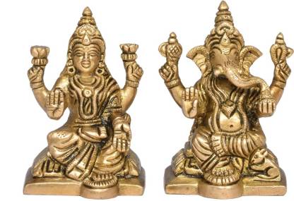 Kuber Handicraft Pair of brass engraved Laxmi Ganesh Murti Decorative ...