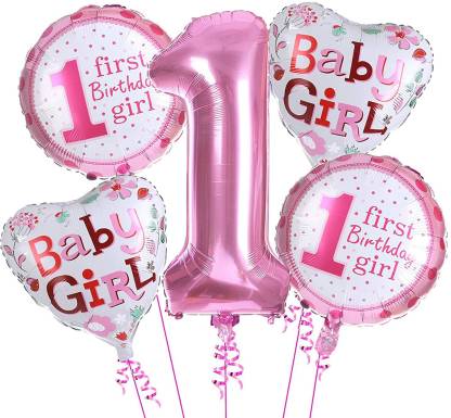 30 Pink White Happy 1st Birthday Helium/Air Balloons Party Decoration Girl First
