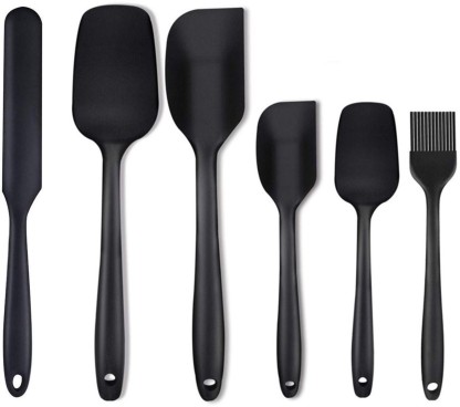 Seamless Design Non-Stick Mixing Spatulas with Stainless Steel Core Premium BPA-Free Rubber Spatula Baking Cooking Utensile for Home Kitchen BBQ Heat Resistant Silicone Spatulas Set 6pcs black 