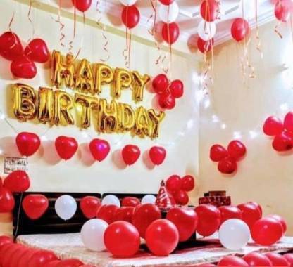 Happy Birthday Balloons Red And White Flipkart.com | Balaji Solid Happy Birthday Foil Letters Balloons Set Of 13  Pcs (Golden) + Pack Of 50 Party Decoration Balloons (Red & White Color)  Balloon - Balloon