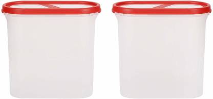 Cutting EDGE 360° Slant View Super Sturdy Stackable Modular Design BPA-Free Air-Tight Space Saver Dry Food Storage Containers, 1800 ML (Red Lids, 7.5 Cup/60 oz) - Set of 2  - 1800 ml Plastic Utility Container