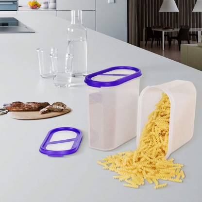 Cutting EDGE (Pack Of 2, Purple Lids) 360� Slant View Super Sturdy BPA-Free Air-Tight| Space Saver| Modular Design| Dry Food Storage Containers For Rice| Dal| Atta| Flour| Cereals| Snacks| Stackable- 1800 ML /7.5 Cup/60 Ounce Each  - 1800 ml Plastic Utility Container