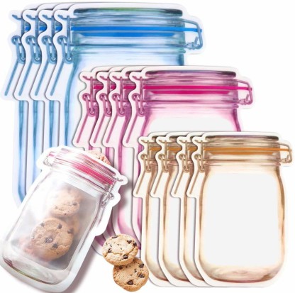 JIPRENS Borse per Alimenti,30 pz Mason Jar Jar Zipper Bags Borse per congelatori riutilizzabili Sigillo ermetico Sigillo a Tenuta stagna Zip Pouch Borse per la conservazione degli Alimenti 