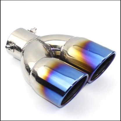 Dual Exhaust Muffler Tail Pipe Universal Stainless Steel Car Rear Dual Outlets Tailpipe Blue Chrome 