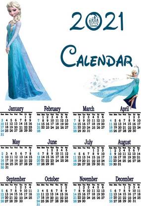 Cartoon Calendar Wall Sticker Poster Princess Cartoon 2021 Calendar