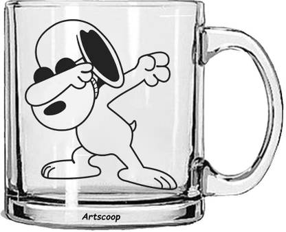 Artscoop Premium Quality Designer Cute Funny Snoopy Joe Cool Charlie Brown Dancing Puppy Printed Unique Classic Stylish Tea Cup Coffee For Friends Kids Daughter Sisters Transparent Glass Coffee Mug Price In India