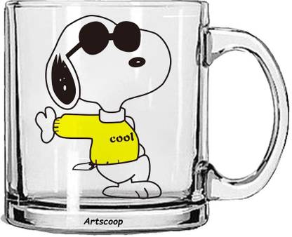Artscoop Premium Quality Designer Cute Funny Snoopy Joe Cool Charlie Brown Wearing Sunglasses Puppy Printed Unique Classic Stylish Tea Cup Coffee For Friends Kids Daughter Sisters Transparent Glass Coffee Mug Price In