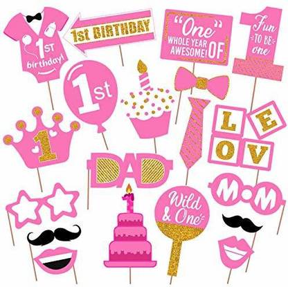 Partydecoration Girls First Birthday Photo Booth Props 19pcs For 1st ay Theme Supplies Girl Baby Kids Combo Decorations Items Cake Smash High Chair Babies Room Decor Sticks Attached Props Photo Booth Board Price In India Buy Partydecoration