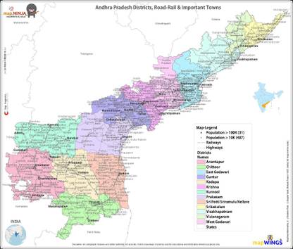 Map Of Ap And Telangana Durable Magnetic Paper Maps Of Andhra Pradesh & Telangana (Set Of 2) States  With District Boundaries, Road-Rail, Important Locations With Map-Legend,  Size 9.5 X 8.5 Inches Photographic Paper - Maps Posters In