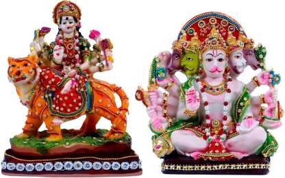 Green Value Goddess Mata Durga and Hanuman idols Decorative Showpiece  -  25 cm
