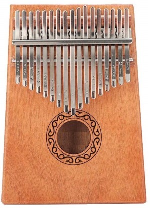 Coffee Kalimba Thumb Piano 17 Keys with Engraved Notes Helios Pattern Handhold Cute Finger Piano Mabogany Solid Wood Portable Musical Instrument with Music Book for Kids Adult Beginner 