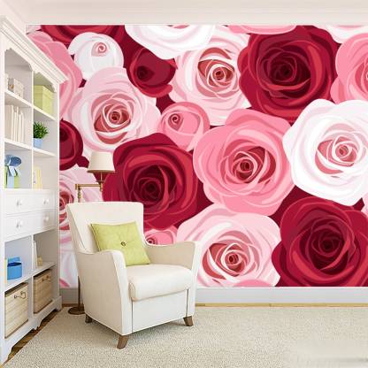 ALL DECORATIVE DESIGN Floral & Botanical Red, Pink Wallpaper Price in India  - Buy ALL DECORATIVE DESIGN Floral & Botanical Red, Pink Wallpaper online  at 