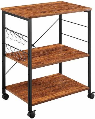 3 Tier Kitchen Trolley Microwave Cart Stand Shelves Storage Wooden Utensils Rack