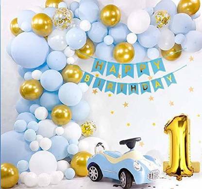 Sv Traders 1st Birthday Special Blue Theme Prince Unicorn Decoration For Baby Boy Combo Of 58 Blue Bunting Banner 13 Golden Confetti 4 Balloons Golden 10 Pastel Blue 15 White 15 Golden Foil No 1 Price In India Buy Sv Traders 1st Birthday Special