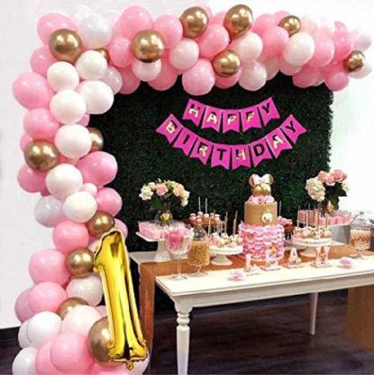 SV Traders 1st Birthday Pink /Princess /Barbie Decoration For Girl Total-66  Pcs-Pink Bunting Banner13+Pastel Balloons Pink20+White20+Golden10+Gold Foil   Inch+Balloon Glue dots100+Balloon Garland Arch Price in India - Buy  SV Traders 1st Birthday