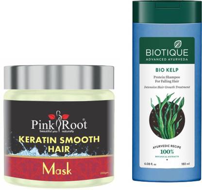 PINKROOT Keratin Smooth Hair Mask 200gm with Biotique Bio Kelp Protein  Shampoo for Falling Hair Intensive Hair Regrowth Treatment, 180ml Price in  India - Buy PINKROOT Keratin Smooth Hair Mask 200gm with