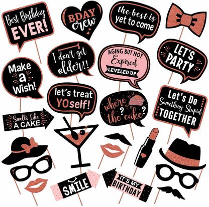 Partydecoration 24 Pcs Rose Gold Theme Photobooth Props For Birthday Girl Or Props For Birthday Girl