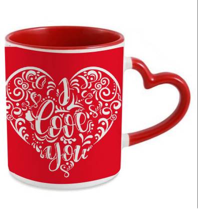 COLOR YARD best happy valentines day gift hand-drawn wallpaper design on  red inner heart handle Ceramic Coffee Mug Price in India - Buy COLOR YARD  best happy valentines day gift hand-drawn wallpaper