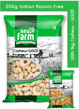 Neu.Farm Cashew/Kaju - W320 1kg - Premium Quality - 200g Indian Raisins Free Cashews, Raisins