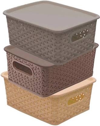 Urban Storage Baskets With Lid Set Of 3 Multipurpose Break Resistant Organizer Basket For Kitchen Clothes Vegetables Toys Books Office Stationery Utility Cosmetics Accessories Closet Wardrobe Storage Basket Price In India