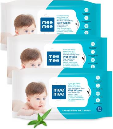 MeeMee Caring Baby Wet Wipes with Aloe Vera (72 pcs) (Pack of 3)  (216 Wipes)