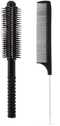 E-DUNIA Best Hair Brush Combo of Black Carbon Rat Tail comb With Steel  handle & Round Hair Comb with Soft Nylon Bristles for Women and Men Price  in India - Buy E-DUNIA