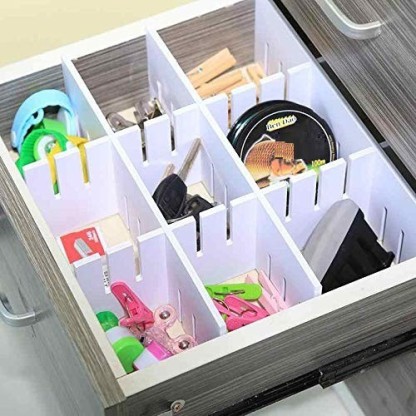 With Customizable Dividers In Stackable Durable Plastic For Underwear Crafts Baby Clothes Office Bathroom & Under Sink Storage White 6 Set Uncluttered Designs Adjustable Drawer Organizers 