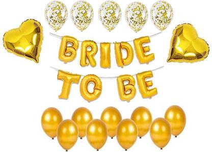 SOI Solid Golden Bachlorette Bride to Be Foil Balloons with Golden HD Metallic Balloon And Confetti and 2 Heart Golden 18 Inch Foil Balloons for Bride Bachelorette Party (Golden CONFETII) Letter Balloon