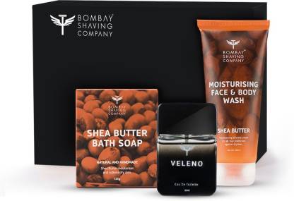 BOMBAY SHAVING COMPANY Moisturising Bath Gift Set With Shea Butter Face & Body Wash, Shea Butter Soap & Veleno Perfume  (3 Items in the set)