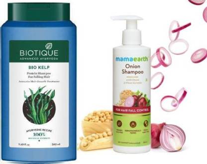 BIOTIQUE Bio Kelp Protein Shampoo For Falling Hair,340 ml & Mamaearth  
