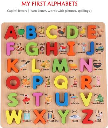 Temson Capital Abc Wooden Picture Alphabet For Kids Ages 3 5 Early Education Lower Case Chunky Letters Puzzles For Preschool Toddlers Capital Abc Wooden Picture Alphabet For Kids Ages 3 5 Early