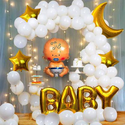 Anayatech Led Light Golden Baby Shower Decoration Items 60 Diy Kit With Golden Baby Foil Letters