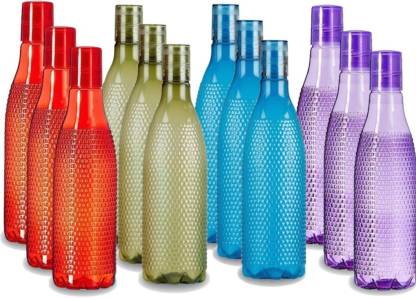 Fravo pack of 12 bottles heavy material 1000 ml Bottle  (Pack of 12, Multicolor, Plastic)