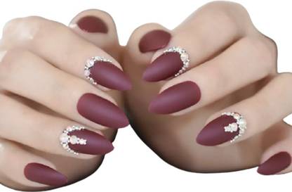 Ray Innovations 24 Pcs Rhinestone Almond Nails Medium Fake Nails Crown Crystal Bling Designed Artificial Handmade Nails Maroon Price In India Buy Ray Innovations 24 Pcs Rhinestone Almond Nails Medium Fake