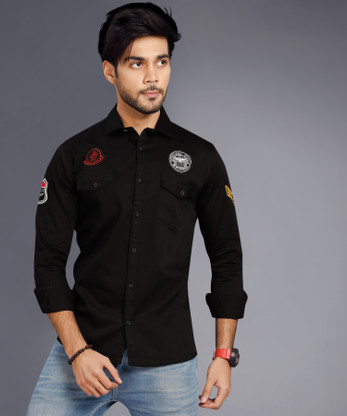 Men Solid Casual Black Shirt Price in