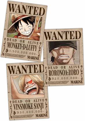 One Piece Posters - Set of 3 Wanted Posters Luffy, Sanji and Roronoa ...