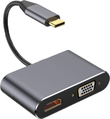 Solustre USB C auf HDMI/VGA-Adapter 4 in 1 USB 3.0 Typ-C-Hub VGA/HDMI/DVI-Videoadapter 4K UHD Männlich zu Weiblich Multi-Display-Videokonverter 