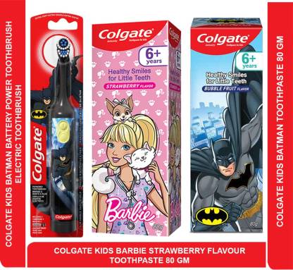 Colgate kids Battery Powered Batman Toothbrush + Batman & barbie toothpaste  | Best Toothcare Combos For Kids Toothpaste - Buy Baby Care Products in  India 